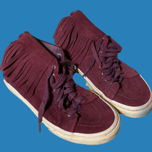 Maroon suede fringe Vans
